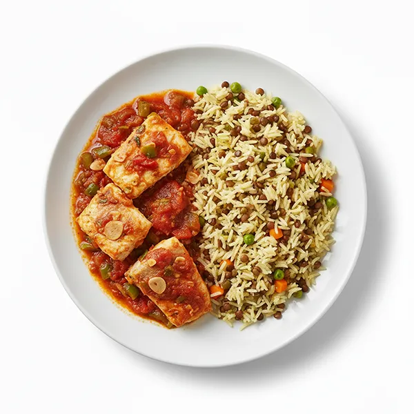 Fish Rougaille With One Pot Lentil Rice Mix